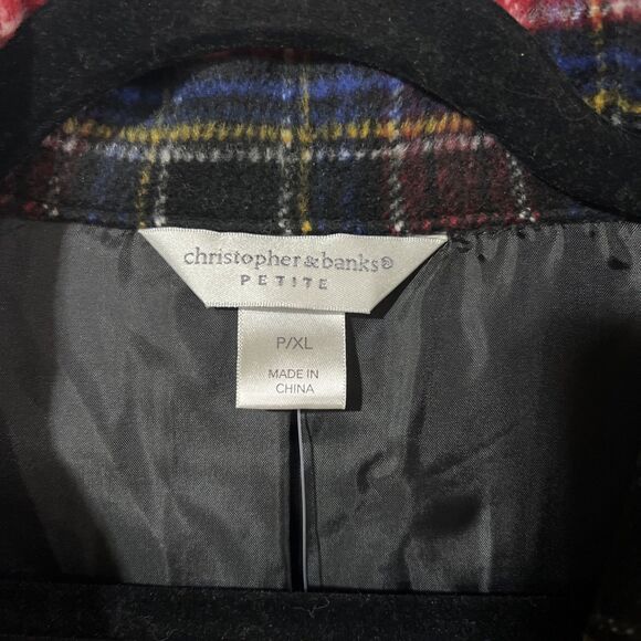 Christopher & Banks Wool Blend Plaid Fleece Full Zip Jacket Women Petite XL New - Picture 3 of 10